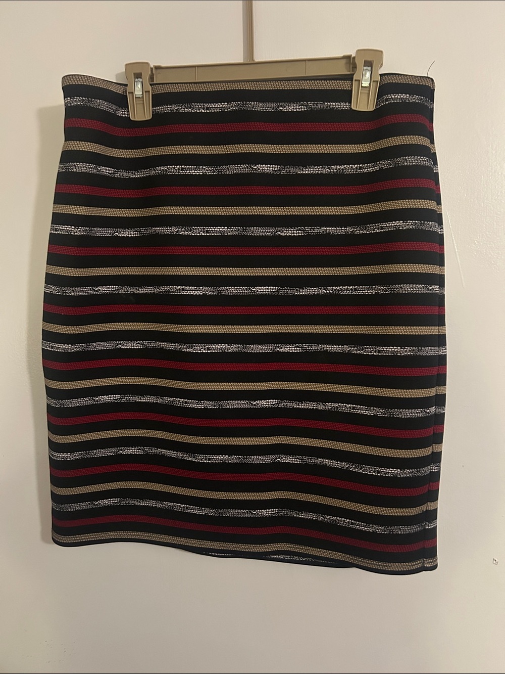 Roz & Ali Black, Red & Tan Striped Pencil Skirt